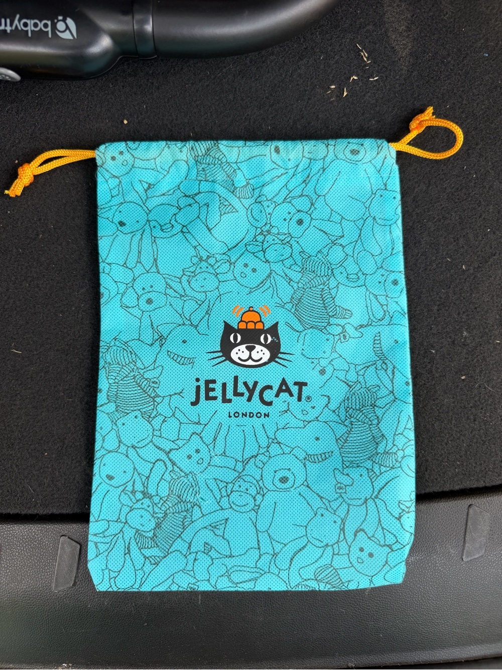 Jellycat Teal Toy-Pattern Drawstring Pouch with Orange Cord
